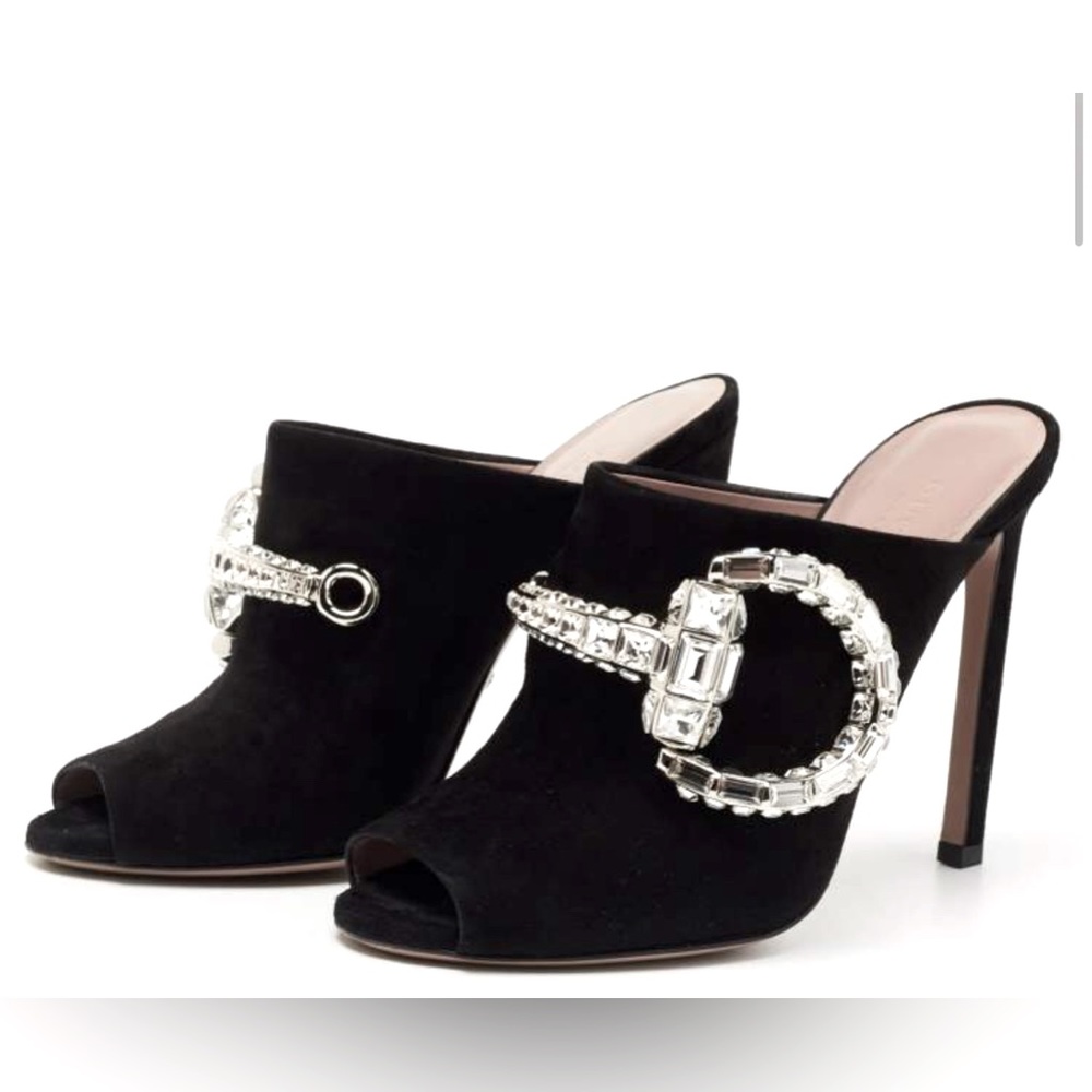 Gucci Suede Crystal Horsebit
Mule Pump, Black (Nero)